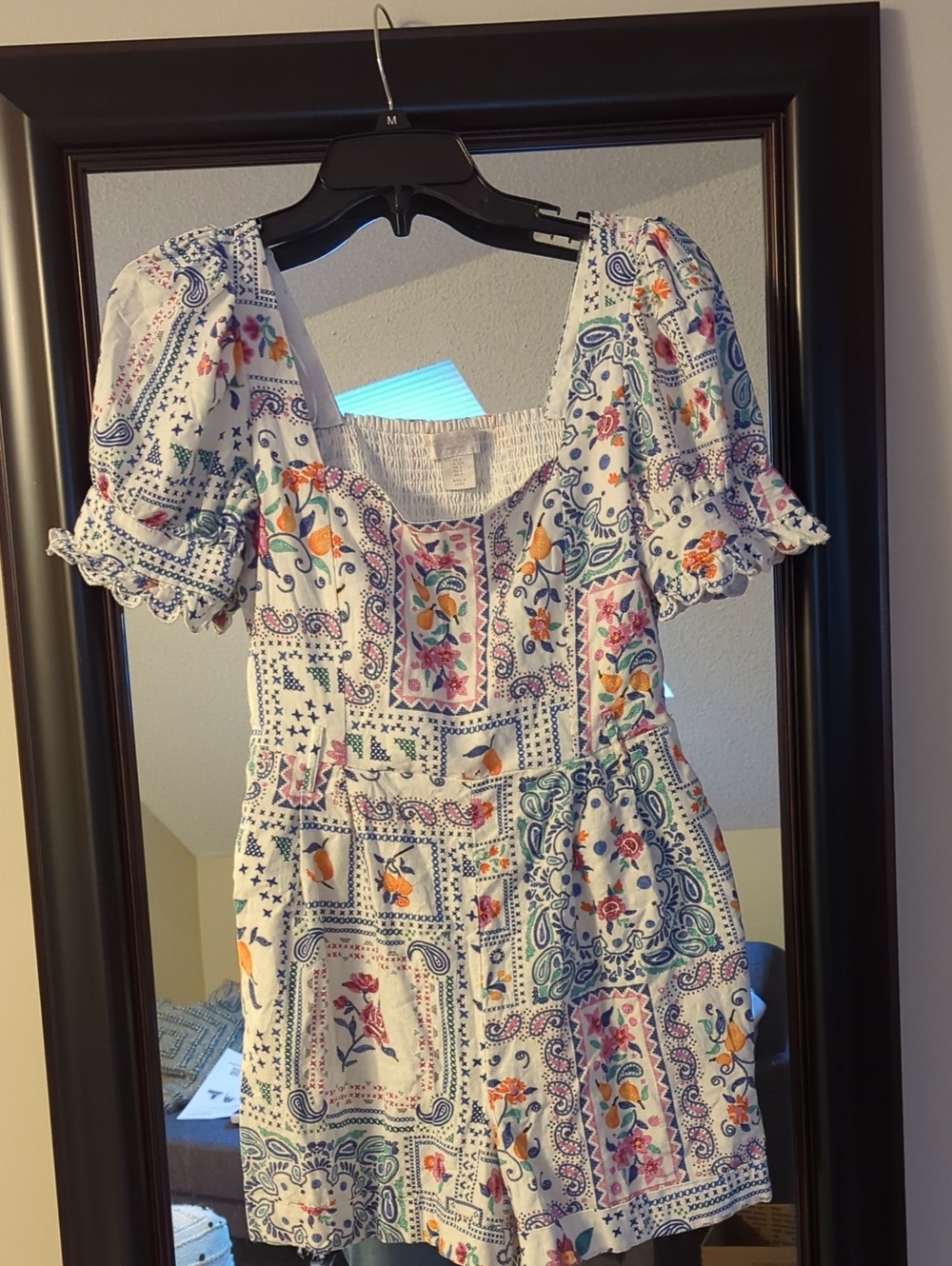 Caroline Constas White Elastic Smocked Fabric Romper